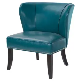 Threshold 675716531157 Hilton Concave Back Armless Chair Peacock Blue Faux Leather Upholstery