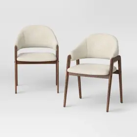 Threshold 680358293578 Ingleside Open Back Upholstered Wood Frame Dining Chair Beige Pack