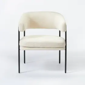 84674313 Threshold Rosemead Metal Frame And Rounded Back Faux Shearling Accent Chair Cream