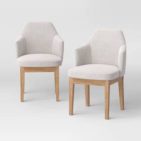 Threshold 92425851 2pk Kinston Curved Back Upholstered Dining Chair Linen Cream -