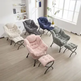N119gra18866 Tiita Lazy Chair With Ottoman Modern Lounge Accent Armrests Grey Stee