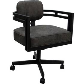 Tobias Designs 717052669955 Swivel Metal Dining Caster Chair - Madir Northwest Elk Gray Fabric Black