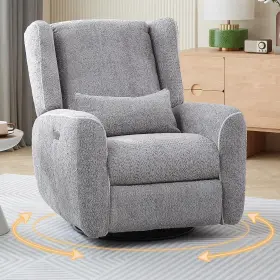 R309 Todrani Power Glider Rocker Recliner Chair With Boucle Upholstery Swivel And Rocking Func