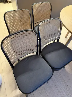 100189460 Ton Dwr Hoffmann Dining Chair Set Of 4 Black Frame Cane Back Upholstered