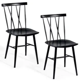 Topb000468 Topbuy 2 Pcs Armless Dining Chairs Tolix With High Cross Back Black