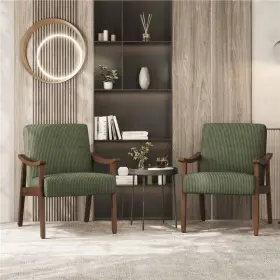 Topeakmart 675502727382 Mid-century Green Corduroy Wood Armchair Upholstered Accent Chair Living Room