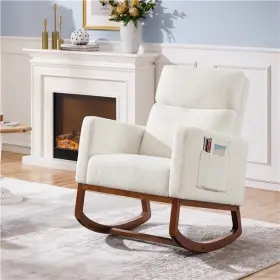 Tma9ap0001 Topeakmart Upholstered Fabric Rocking Chair Accent With Solid Wood Legs