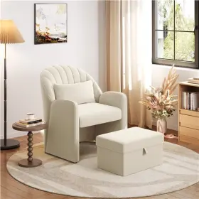 Tmh7uo0007 Topeakmart Barrel Chair With Footrest Modern Velvet Upholstered Accent Beige Used
