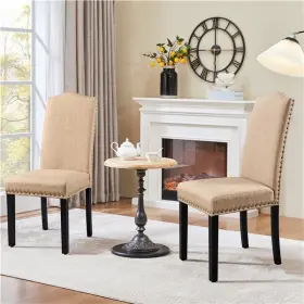 Tmiksb0003 Topeakmart Set Of 2 Classic Dining Chairs Fabric Kitchen Side With Trim And Leg