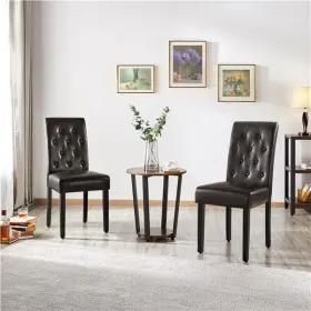 Tmlfqt0003 Topeakmart Set Of 2 Button Tufted Faux Leather Dining Chairs With Solid Wood Legs Used