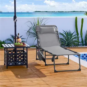 Tmpug8000101 Topeakmart Adjustable Outdoor Folding Tanning Chair With 5 Back Position And Side Storage Pocket