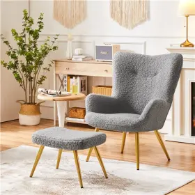 Tmst2b0002 Topeakmart Boucle Accent Chair And Ottoman Set With Golden Metal Legs Footstool