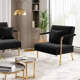 Topeakmart Tmthgy000201 Velvet Oversized Armchair Accent Chair With Cozy Pillow And Gold Metal Frame