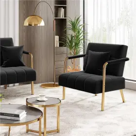 Tmthgy000201 Topeakmart Velvet Oversized Armchair Accent Chair With Cozy Pillow And Gold Metal Frame