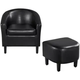 Tp-00113781 Topeakmart Accent Chair With Ottoman Mid Century Modern Barrel Faux Leather Cha