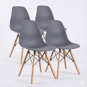 Triad Treasures Ttn-4xcr-gr Triage Set Of 4 Gray Modern Shell Dining Chairs Wood Eiffel Legs Mid Century Sty