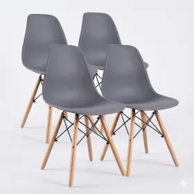 Ttn-4xcr-gr Triad Treasures Triage Set Of 4 Gray Modern Shell Dining Chairs Wood Eiffel Legs Mid Century Sty