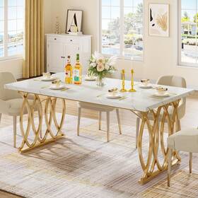 Tribesigns 006070697 Modern Dining Table 63 Inch Large 31 D X W 30 H White And Gold