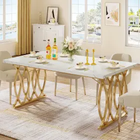 006070697 Tribesigns Modern Dining Table 63 Inch Large 31 D X W 30 H White And Gold