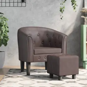 Tub Chair Brown Faux Leather Pinewood Plywood Plastic Medium 720845436315