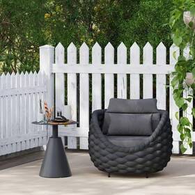 Twt 313108311351 Birds Nest Shaped Black Metal Lounge Chair With Dark Gray Cushions