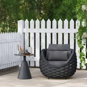 Twt 313108311351 Birds Nest Shaped Black Metal Lounge Chair With Dark Gray Cushions