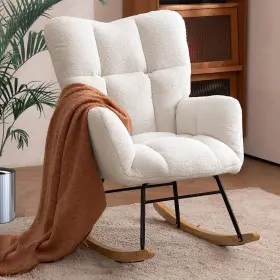 Ugijei 726989655344 Nursery Rocking Chair Teddy Upholstered Glider Rocker With High Backrest Arm