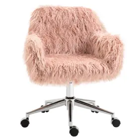 Uirio 732845942497 Swivel Faux Fur Office Chair Vanity With Adjustable Height Wheels Pink