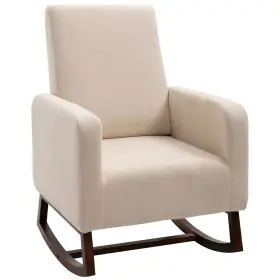 Us01-833860v80cw Uirio Accent Lounge Rocking Chair With Solid Wood Base Linen Padded Seat Cream White