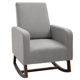 Us01-833860v80gy Uirio Accent Lounge Rocking Chair With Solid Curved Wood Base Linen Padded Seat Grey