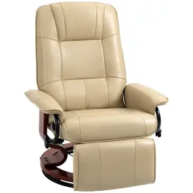 Us02-833621v01cw Uirio Faux Leather Reclining Lounge Chair Swivel Recliner Sofa Seat With Wood Base White