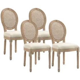 Us02-835p115 Uirio Set Of 4 Upholstered Accent Side Chairs Rattan Backrest For Kitchen Dining Room