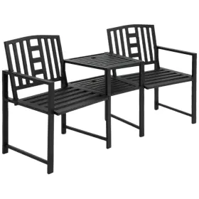 Us02-84b494v01 Uirio 2-person Double Metal Patio Chairs With Coffee Table And Umbrella Hole Black