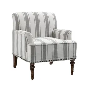 Uixe 753109261925 29 Inch Mid-century Modern Gray/beige Striped Linen Arm Chair With Wooden