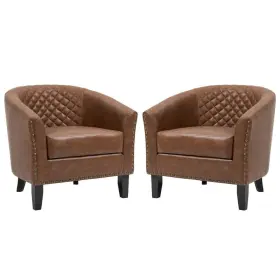 Ch0016-bn-2 Uixe Mid-century Brown Solid Wood Legs Pu Leather Upholstered Accent Barrel Chair Of