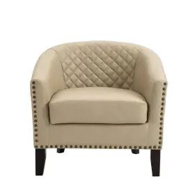 Fop-ch0016-be Uixe Modern Beige Solid Wood Legs Pu Leather Upholstered Accent Barrel Chair With