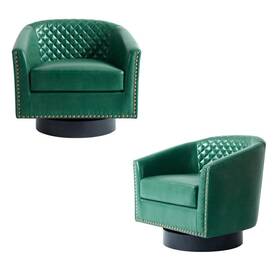 Uixe Fop-ch0016s-gn-2 Green Pu Leather 360 Swivel Accent Arm Chair Set Of 2