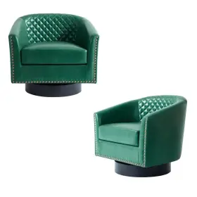 Fop-ch0016s-gn-2 Uixe Green Pu Leather 360 Swivel Accent Arm Chair Set Of 2