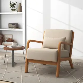 Fop-ch0020-be Uixe 25.78 Inch W Modern Beige Wood Frame Cotton And Linen Upholstered Accent Of