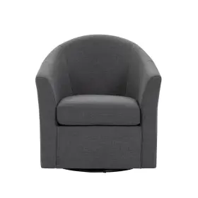 Fop-ch0023-gy Uixe Gray Comfy Linen Upholstered Swivel Barrel Arm Chair With Metal Base Set Of