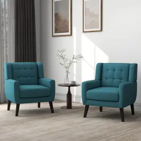 Idf-sf0003-lb-2 Uixe Light Blue Linen Arm Chair With Tufted Cushions Set Of 2