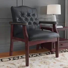 B959-bk Universal Lighting And Decor Boss Black Caressoft Traditional Mahogany Guest Chair
