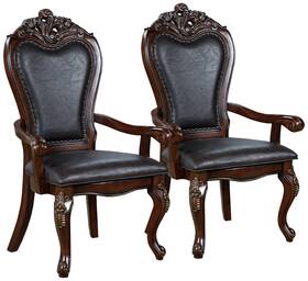 Universal Lighting And Decor Idf-3261ch-ac Divino Cherry Faux Leather Arm Chairs Set Of 2