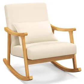 Upholstered Rocking Chair Pillow Rubber Wood Frame-beige - Colo 197867889760 With And Color