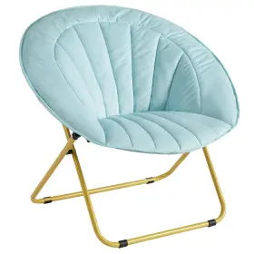 Urban Lifestyle 784857836790 Velvet Channel Stitch Saucer Chair Blue