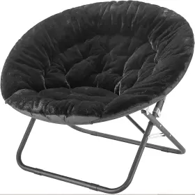 Nk660299 Urban Shop Oversized Rabbit Faux Fur Saucer Chair Black/black