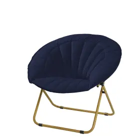 Wk657720 Urban Shop Velvet Channel Stitch Saucer Chair Navy Blue Accent New