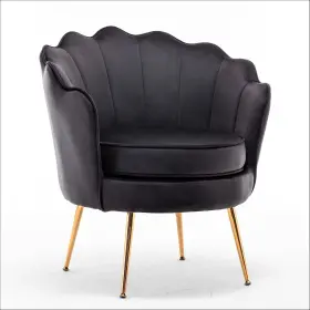 Us Pride Furniture 756411887012 Velvet Barrel Chair Stylish Accent With Scalloped Backrest And Gold Metal Le