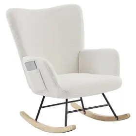 Vecelo 810127814226 Rocking Chair Modern Upholstered Teddy Fabric Nursery Glider With Padded Sea