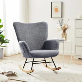 Vecelo 810127814400 Rocking Chair Modern Upholstered Teddy Fabric Nursery Glider With Padded Sea
